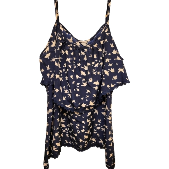 Vanity Tops - Vanity Blue Cream Lace Bird Dove Flutter Camisole Size Medium